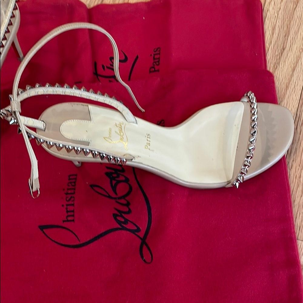Christian Louboutin Nude Beige Studded Ankle-Strap Heels 36 6 36.5 6.5 - Picture 6 of 8